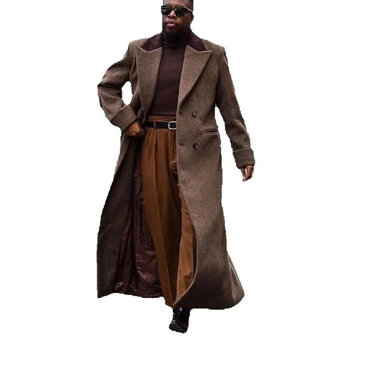Luxury Winter Men's Suits Blazer 1 Piece Jacket Double Breasted Peak Lapel Long Coat Luxury Customized Male Clothing