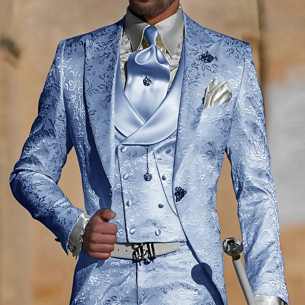 Jacquard Men's Suit 3 Piece Suit Groom Party Tuxedo Wedding Men's Formal Jacket Pants Vest Slim Fit Custom Suit Male