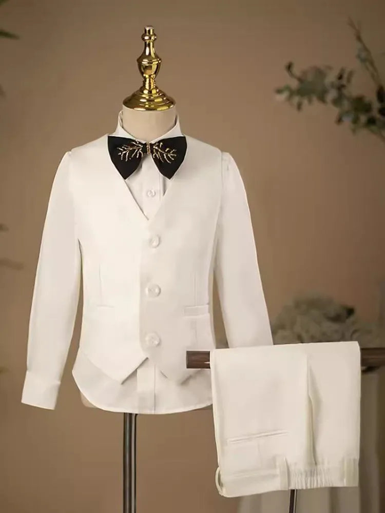 5PCS Children's Host Performance Suit Sequin Design Kids Wedding Birthday Party Evening Gown Boys Catwalk Blazer Sets