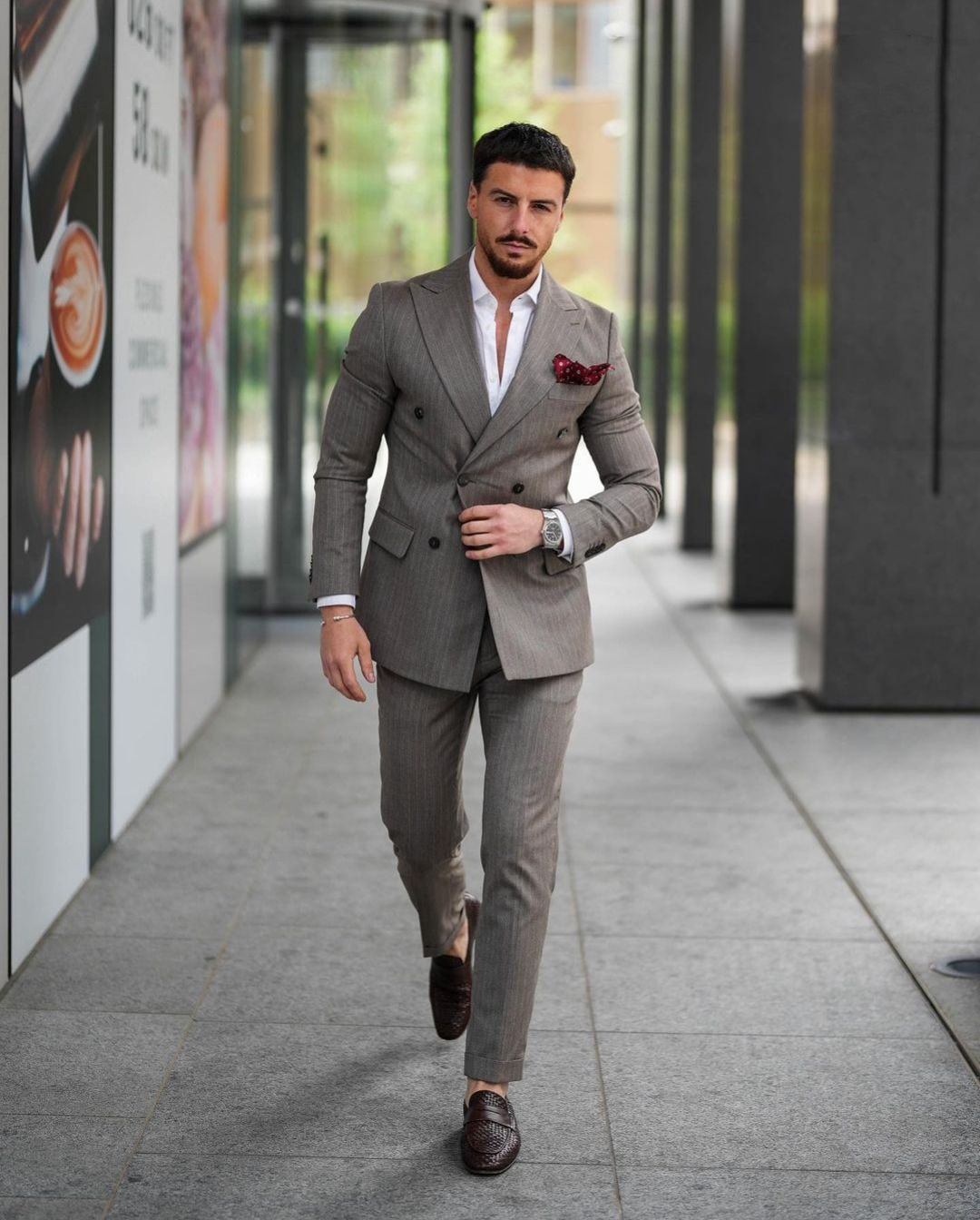 Costume homme 2 pièces blazer pantalon croisé revers pointu affaires rayures fines tenue de travail formelle mariage marié costume homme 