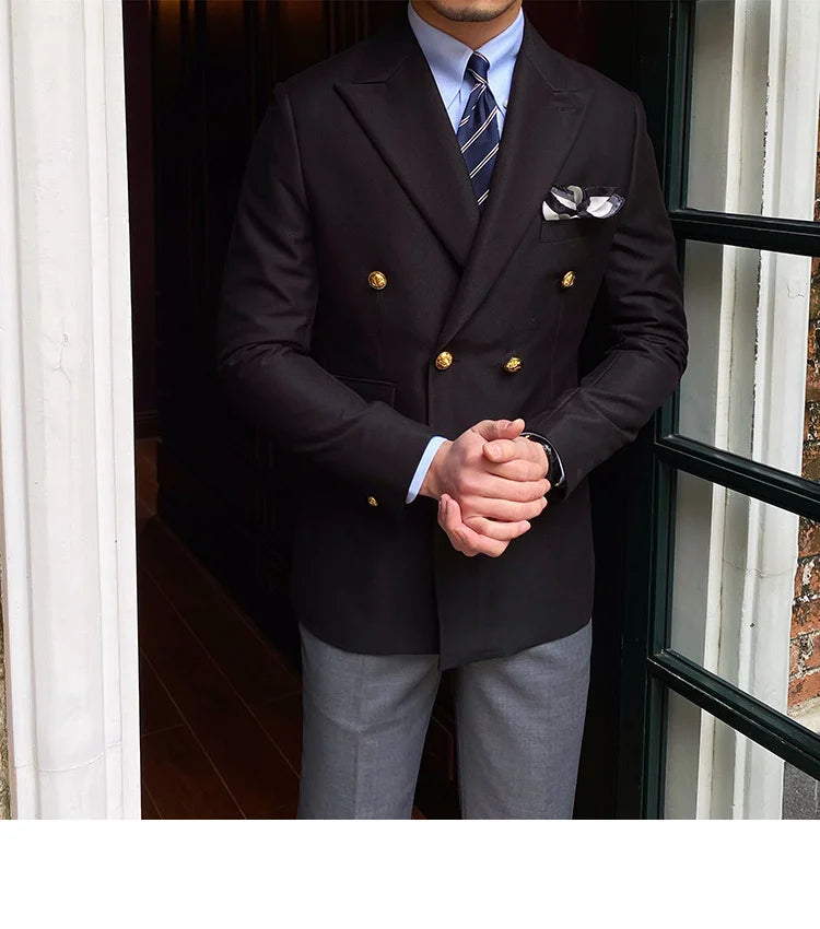 Blazer de estilo británico para hombre, traje ajustado de dos piezas con doble botonadura, color liso, informal y moderno.