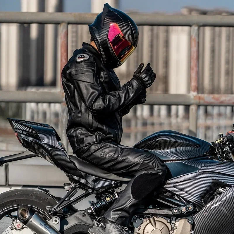 Motorcycle Riding Suit Winter Anti Drop Riding Pants Knight Windproof Men's  Women's Motorcycle Leather Jacket Leather Pants Set
