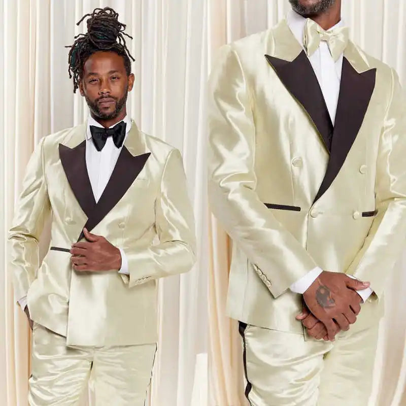Gorgeous Wedding Tuxedos 2 Pcs Jacket Pants Men Suit Classic Fit Double Breasted Male Outfits Evening Party  Customized