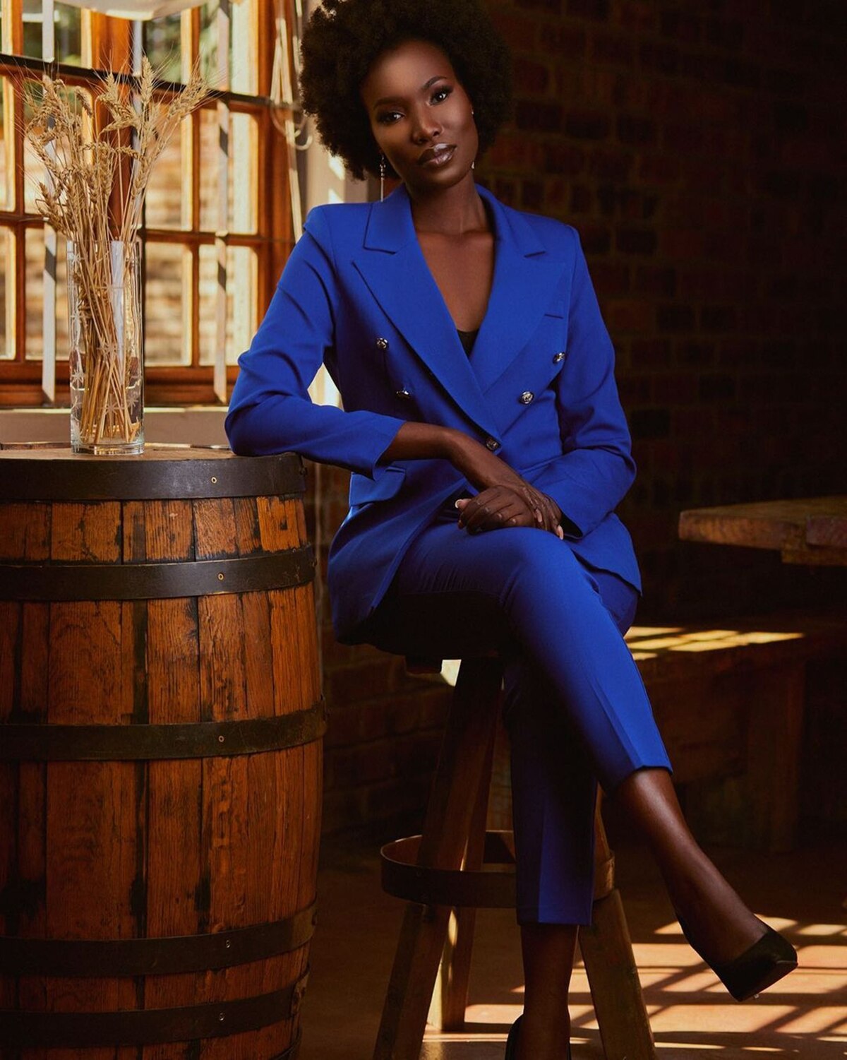 Costume 2 pièces bleu roi pour femme, veste et pantalon croisés, coupe slim, pour bal de promo, mariage 