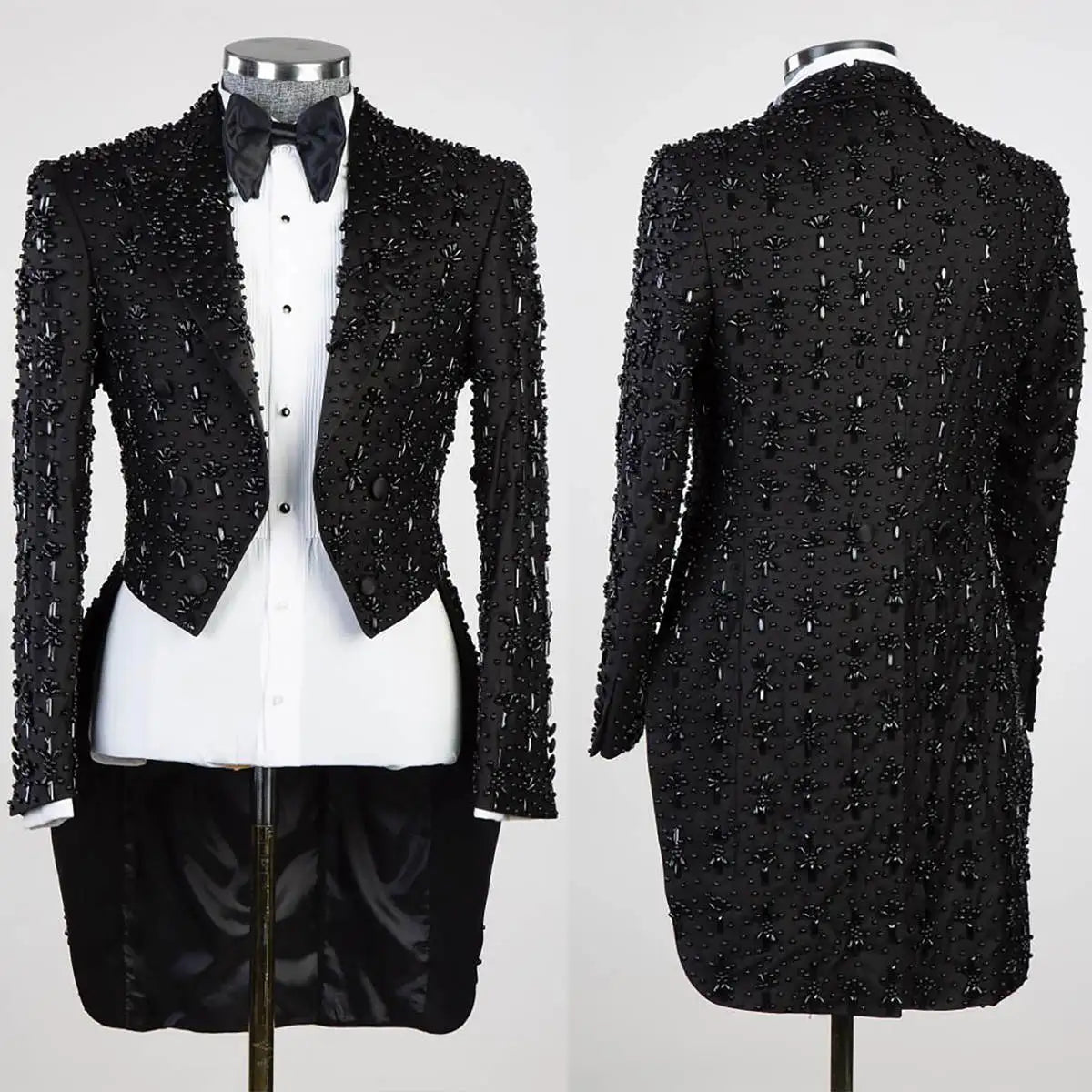 Modern Wedding Men Suits Tailored Beads 1-Piece Blazer Design Peaked Lapel Customized Plus Size Tuxedo Groom