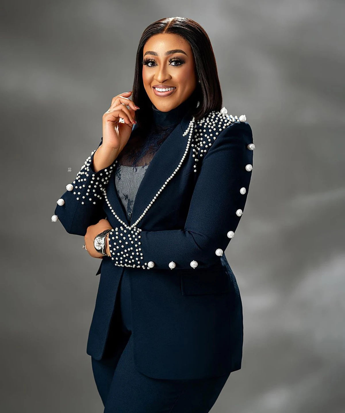 Ensemble pantalon et blazer à perles pour femme, grande taille, coupe slim, 2 pièces, sur mesure, pour soirée 