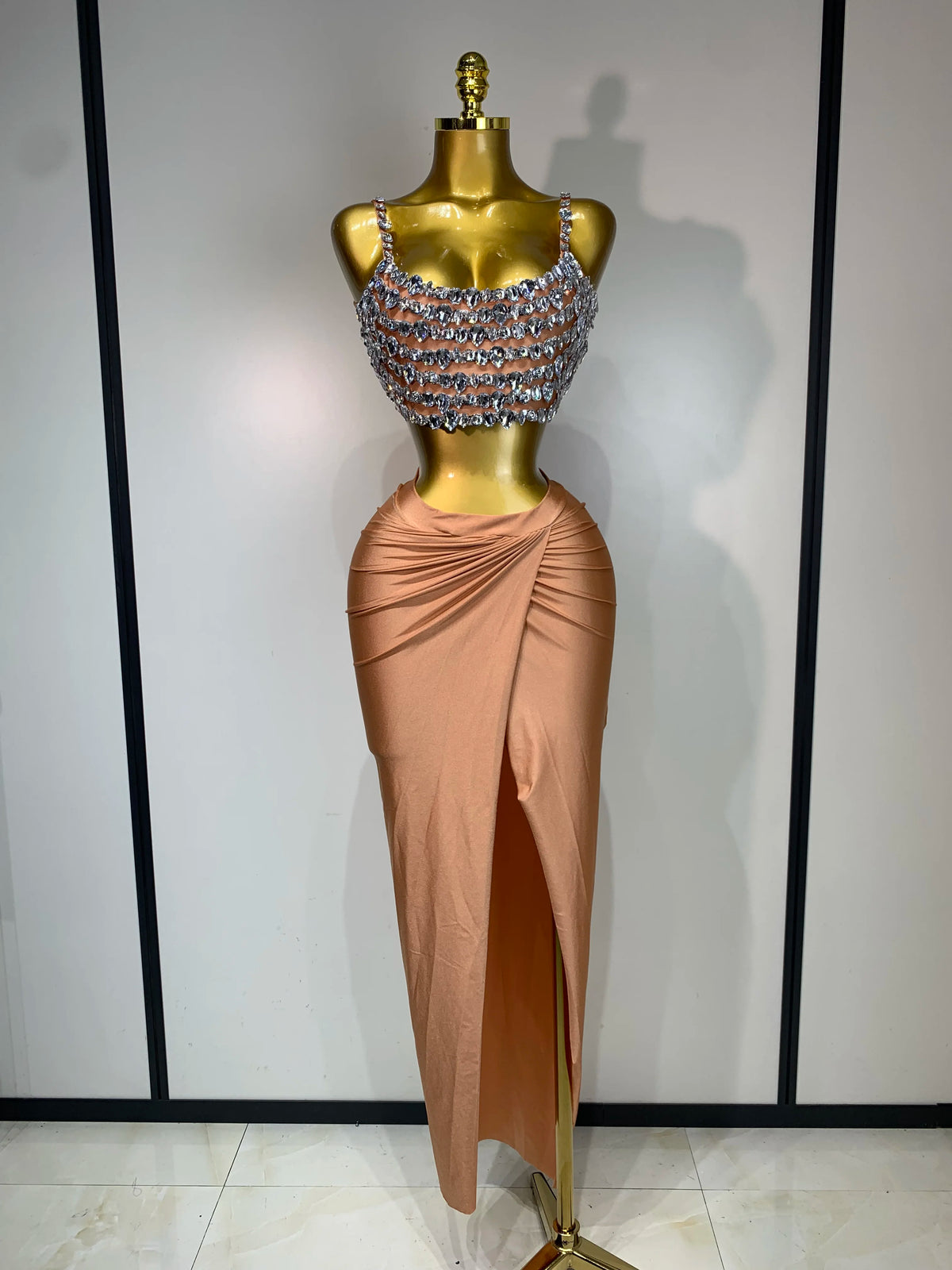 Women Sexy Sparkly Rhinestone Two Pieces Set Stretched Nightclub Skirt Suits Birthday Singer Dancer Stage Performance Costume