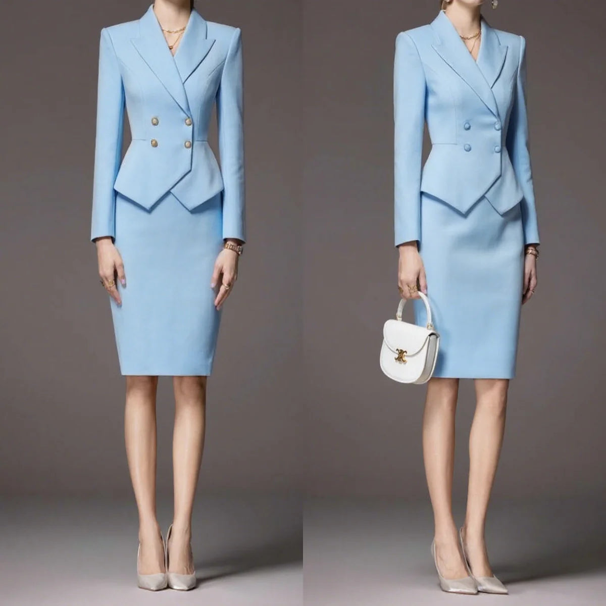 Business Women's Suit Long Sleeves Peak Lapel Lady Set for Wedding Prom Slim Fit 2 Pcs Jacket Skirt Customized