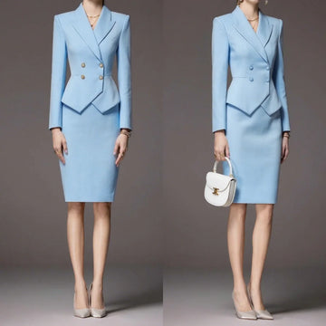 Business Women's Suit Long Sleeves Peak Lapel Lady Set for Wedding Prom Slim Fit 2 Pcs Jacket Skirt Customized