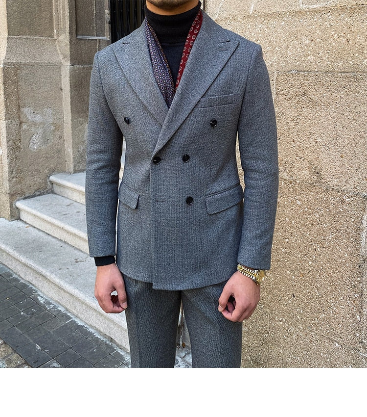 Wedding Suit For Men Business Formal Casual Double Breasted  Dress Suit 2 Pieces Office Work Party Prom Costume