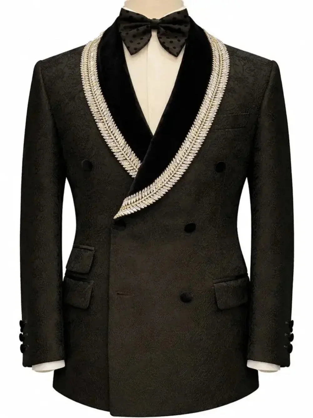 Fashion Wedding Tuxedos Jacquard 2 Pcs Jacket Pants Men Suit Classic Crystal Double Breasted Evening Business Blazer Customized