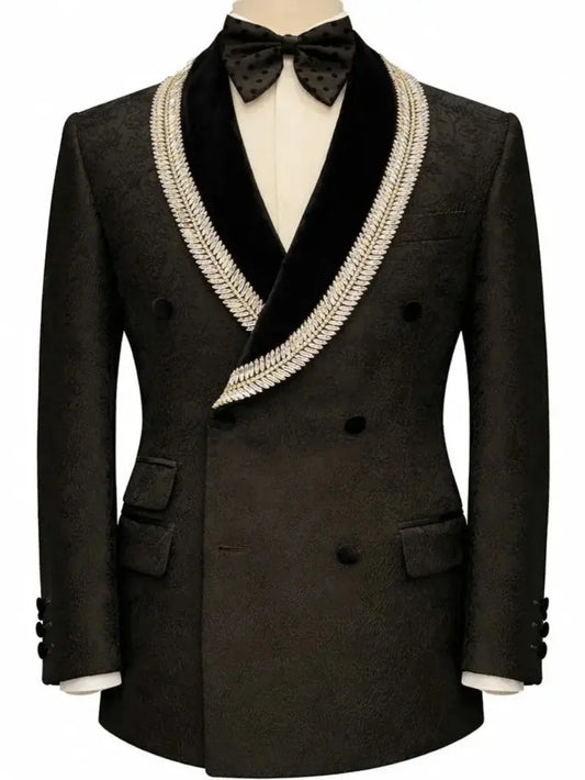 Fashion Wedding Tuxedos Jacquard 2 Pcs Jacket Pants Men Suit Classic Crystal Double Breasted Evening Business Blazer Customized