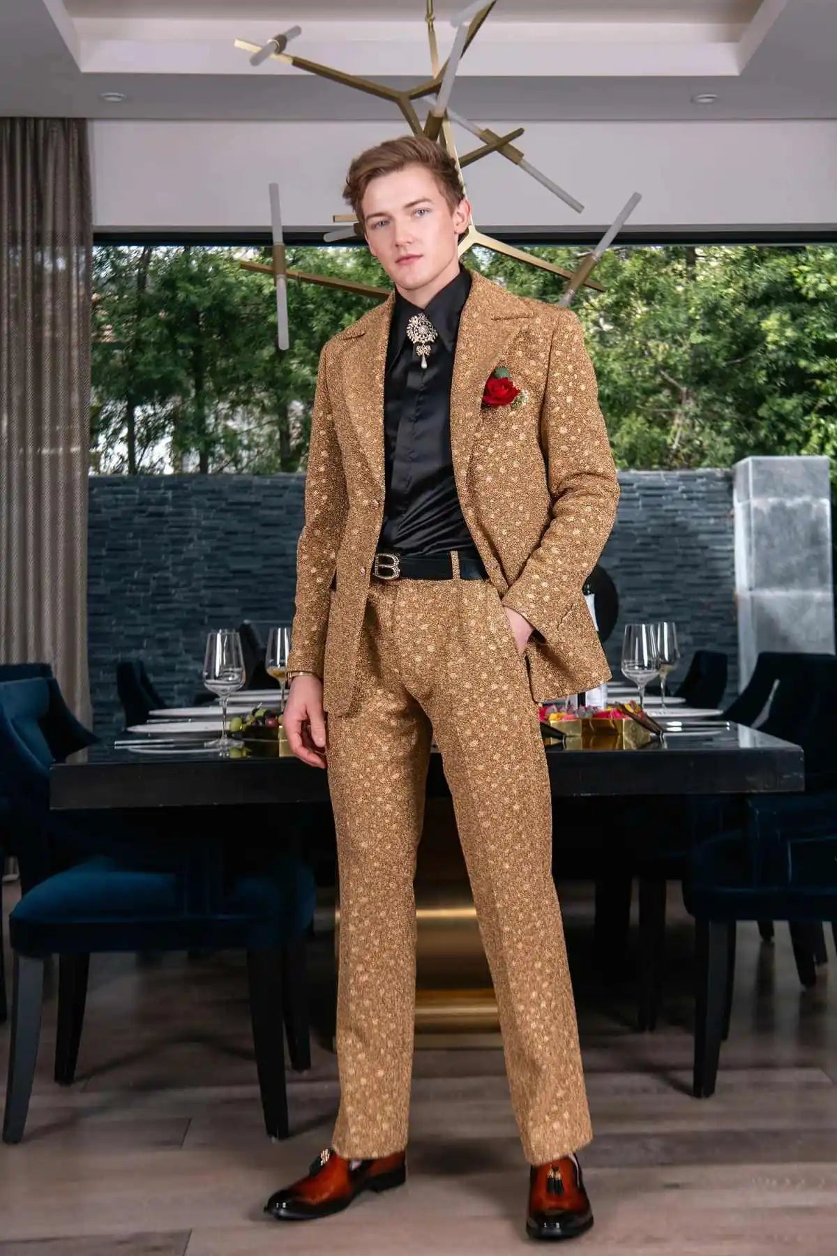 Jacquard Men Suits 2 Piece Blazer Pant Single Breasted Notch Lapel Formal Occasions Party Customized Ropa Hombre