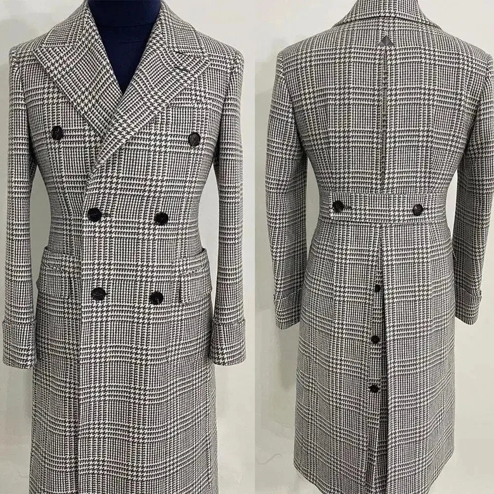 British Style Woolen Men Double Breasted Peaked Overcoat Business Autumn Winter Long Coats Custom Made Only Coat