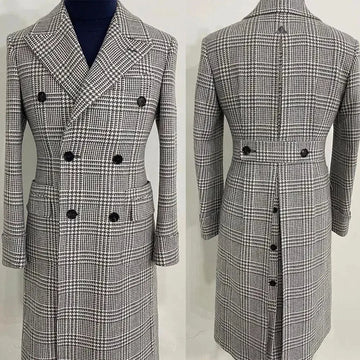 British Style Woolen Men Double Breasted Peaked Overcoat Business Autumn Winter Long Coats Custom Made Only Coat