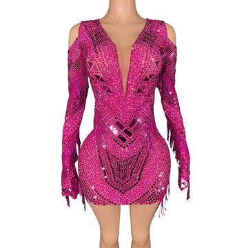 Robe courte à paillettes et strass scintillants pour femme, tenue sexy et transparente pour soirée, bal, anniversaire, séance photo 