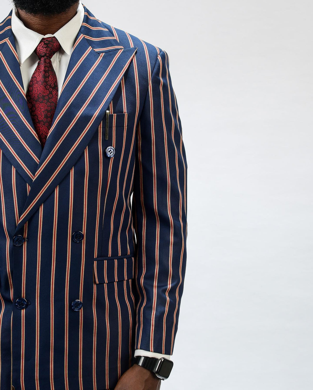 Luxury Men's Suit 2 Pieces Blazer Pants Double Breasted Peaked Lapel Business Formal Stripes Wedding Groom Tailored Costume Homme