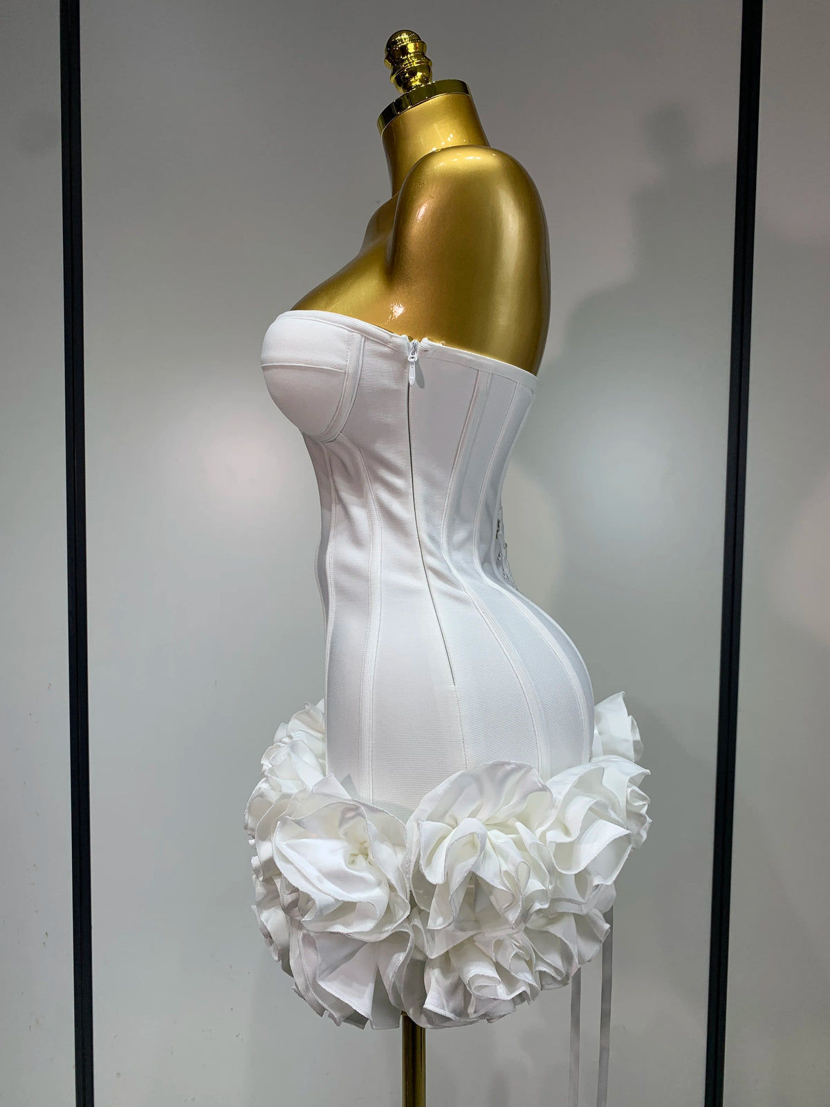 Women Sexy Strapless Flower Prom Gown Mini Dress Celebrity Red Carpet Fashion Evening Party Celebrate Birthday Club Dresses