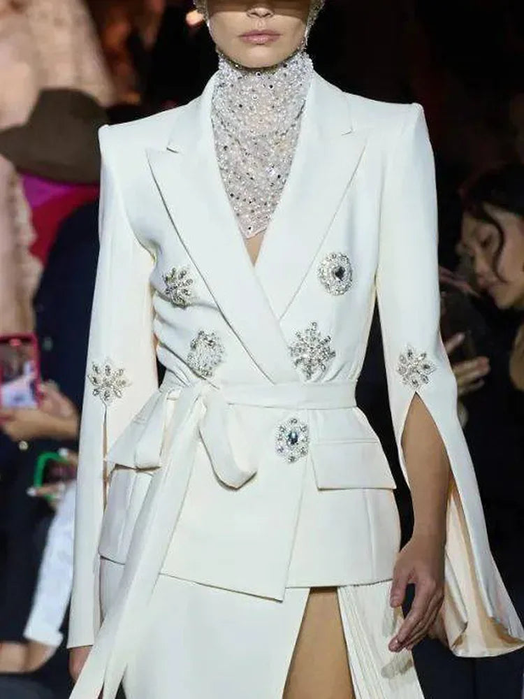 Women's Suit Coat Luxury Wedding Dress Birthday Party Ball Heavy Work Nail Beaded Diamond Belt Jacket