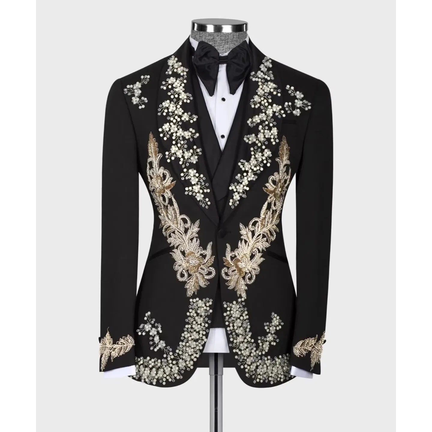 Customized Luxury Men Suit 2 Pieces Blazer Vest Tuxedo Appliques Sequins Beaded Slim Fit Wedding Groom Formal Occasions Prom