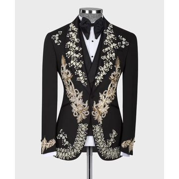 Customized Luxury Men Suit 2 Pieces Blazer Vest Tuxedo Appliques Sequins Beaded Slim Fit Wedding Groom Formal Occasions Prom