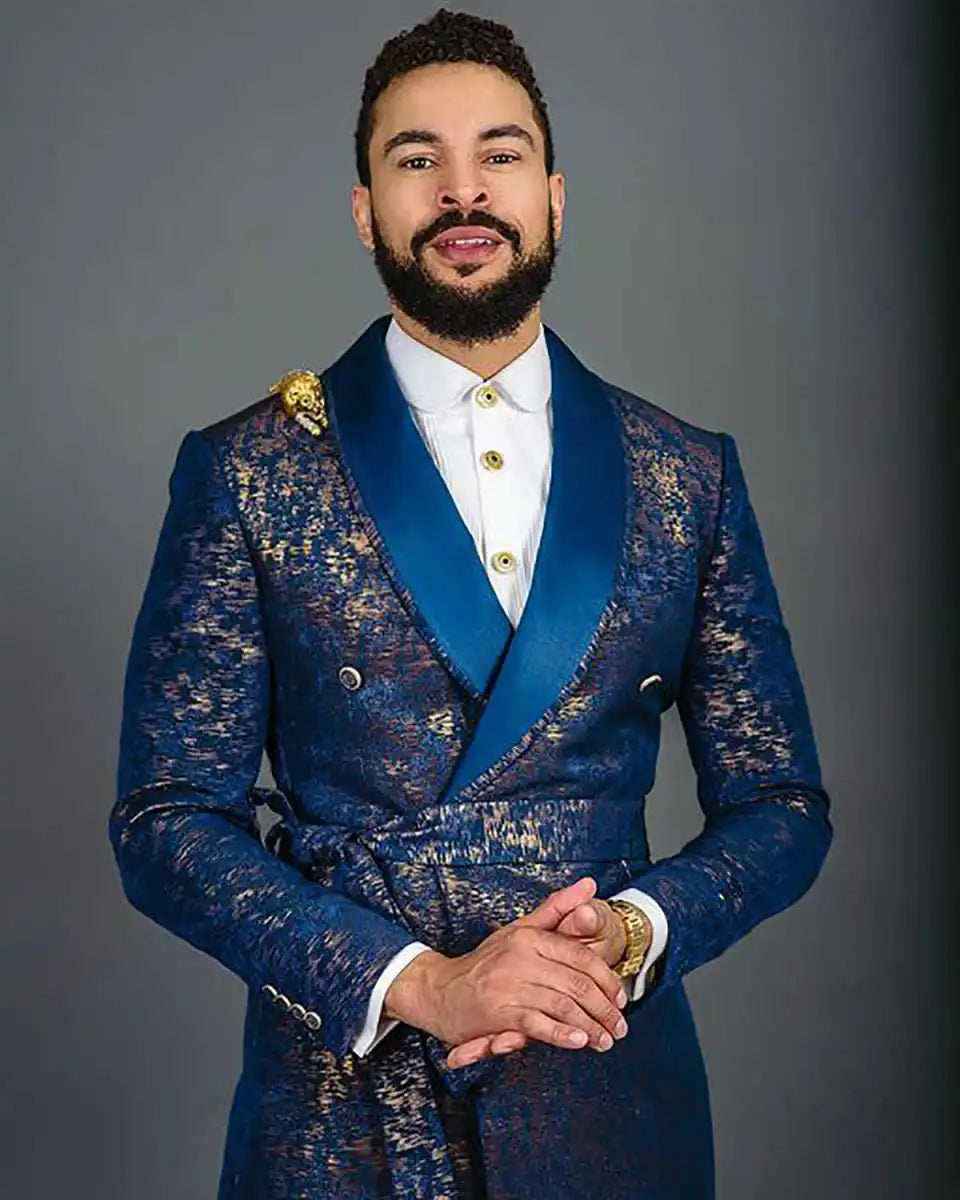 Jacquard Floral Wedding Suits for Groom Shawl Lapel Double Breasted Tuxedos 2 Pcs Jacket Pants Evening Party Prom Customized