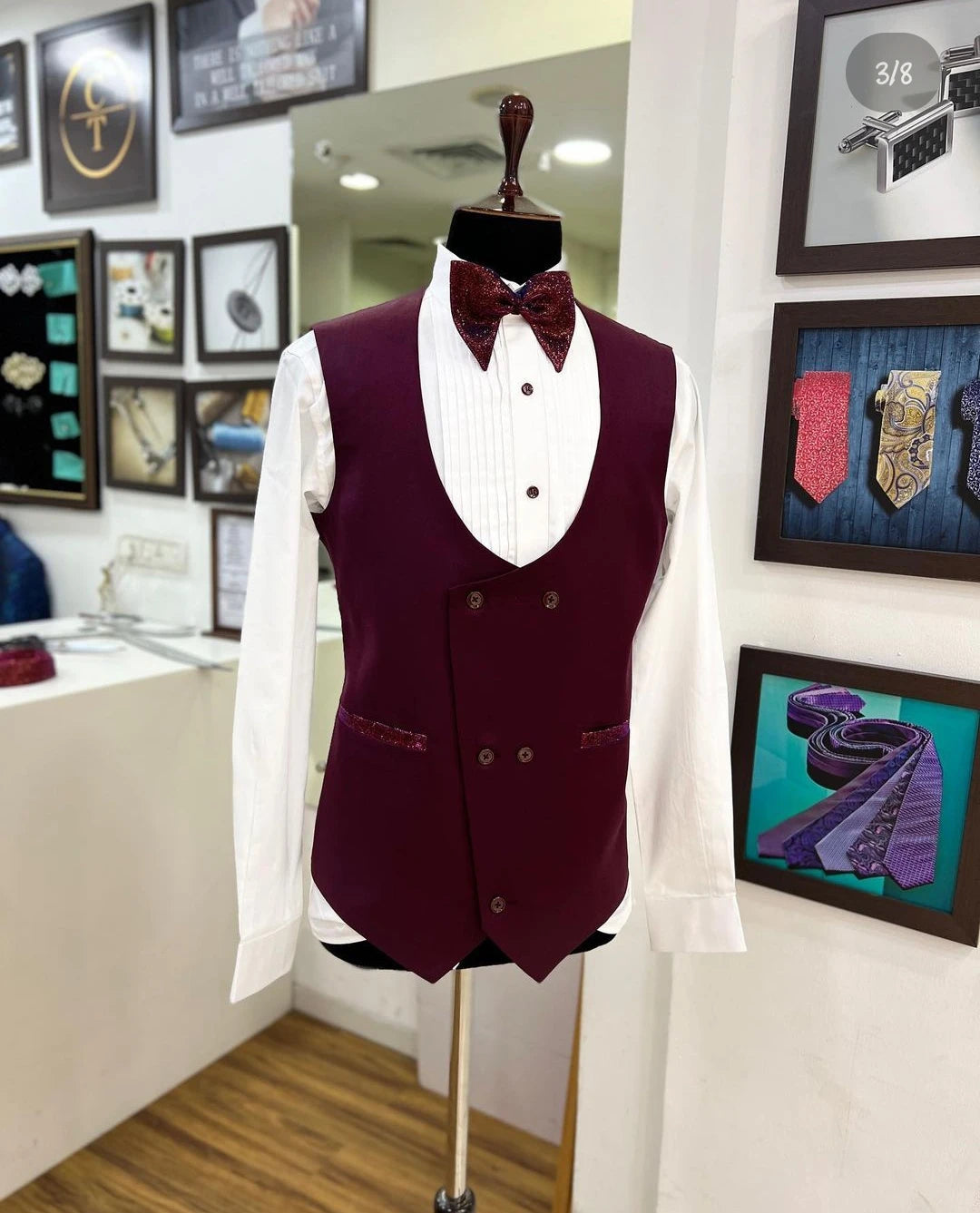 Elegant Burgundy 3-Piece Men's Suit with Shiny Lapel, Perfect for Weddings, Formal Events, and Proms - Tailcoat, Trousers & Vest Set