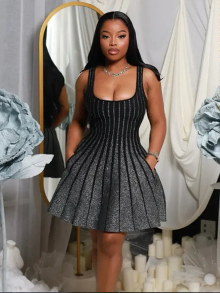 Gradient Dress Women Low-Neck 2025 Summer Trend Skinny Temperament Classic Elegant Birthday Parties Vacation Mini Bodycon