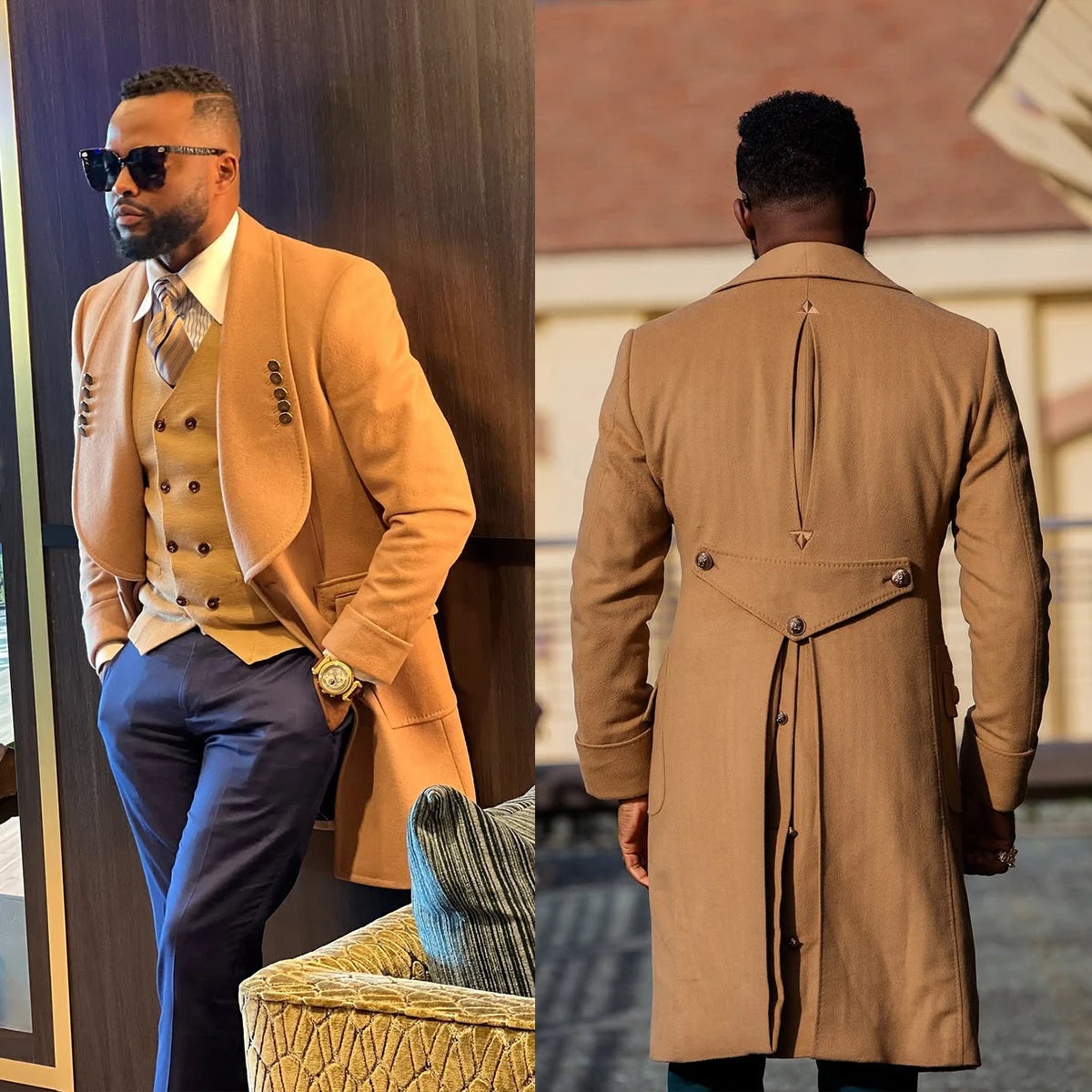 Fashion Men Overcoat Shawl Lapel One Piece Long Suits Tailor-Made Jacket Blazer One Button Groom Customized Coat