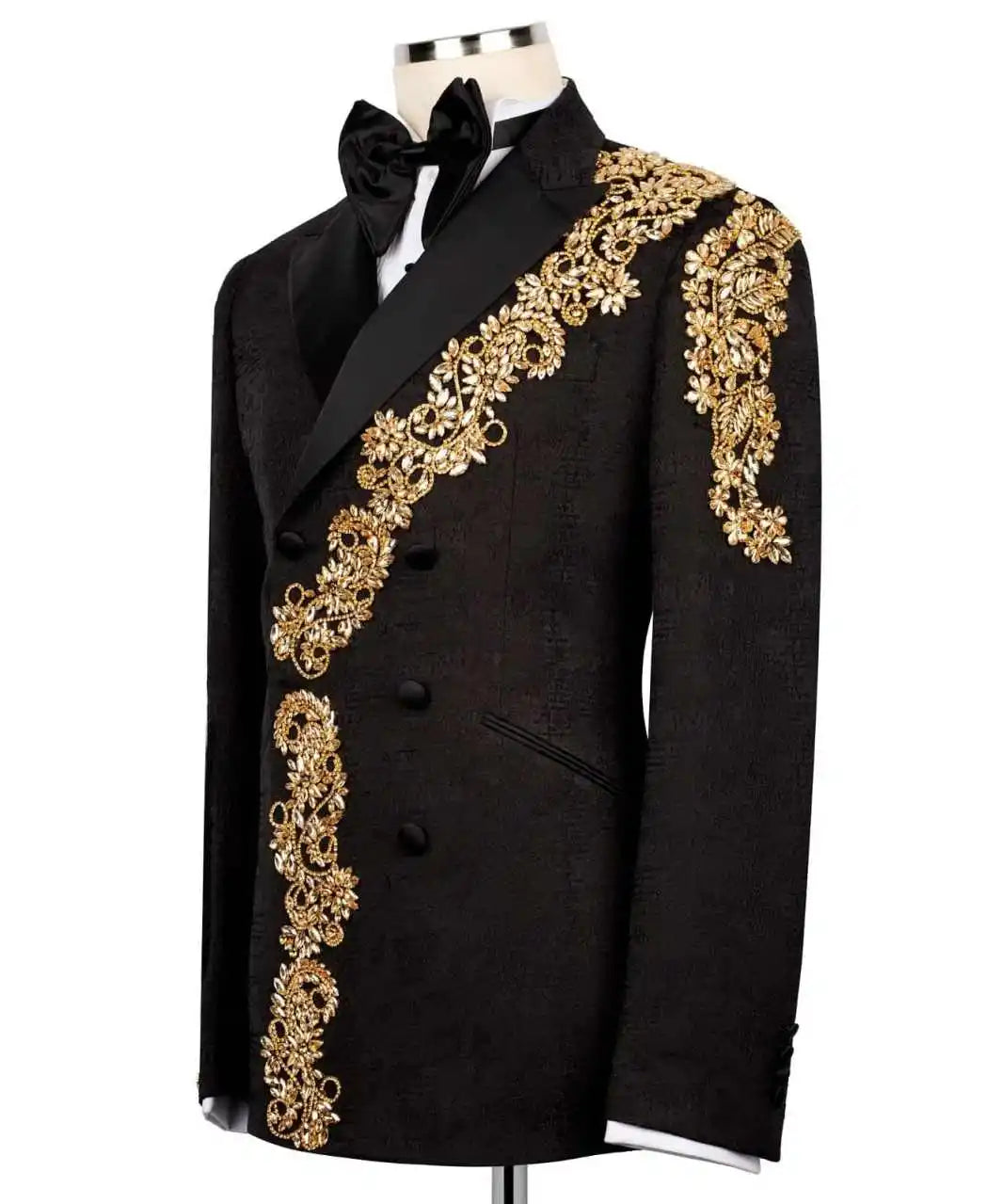 Designer Appliques Men Wedding Suits Peaked Lapel Tuxedo Groom Wear 2 Pcs Jacket Pants Business Prom Evening Party Customized