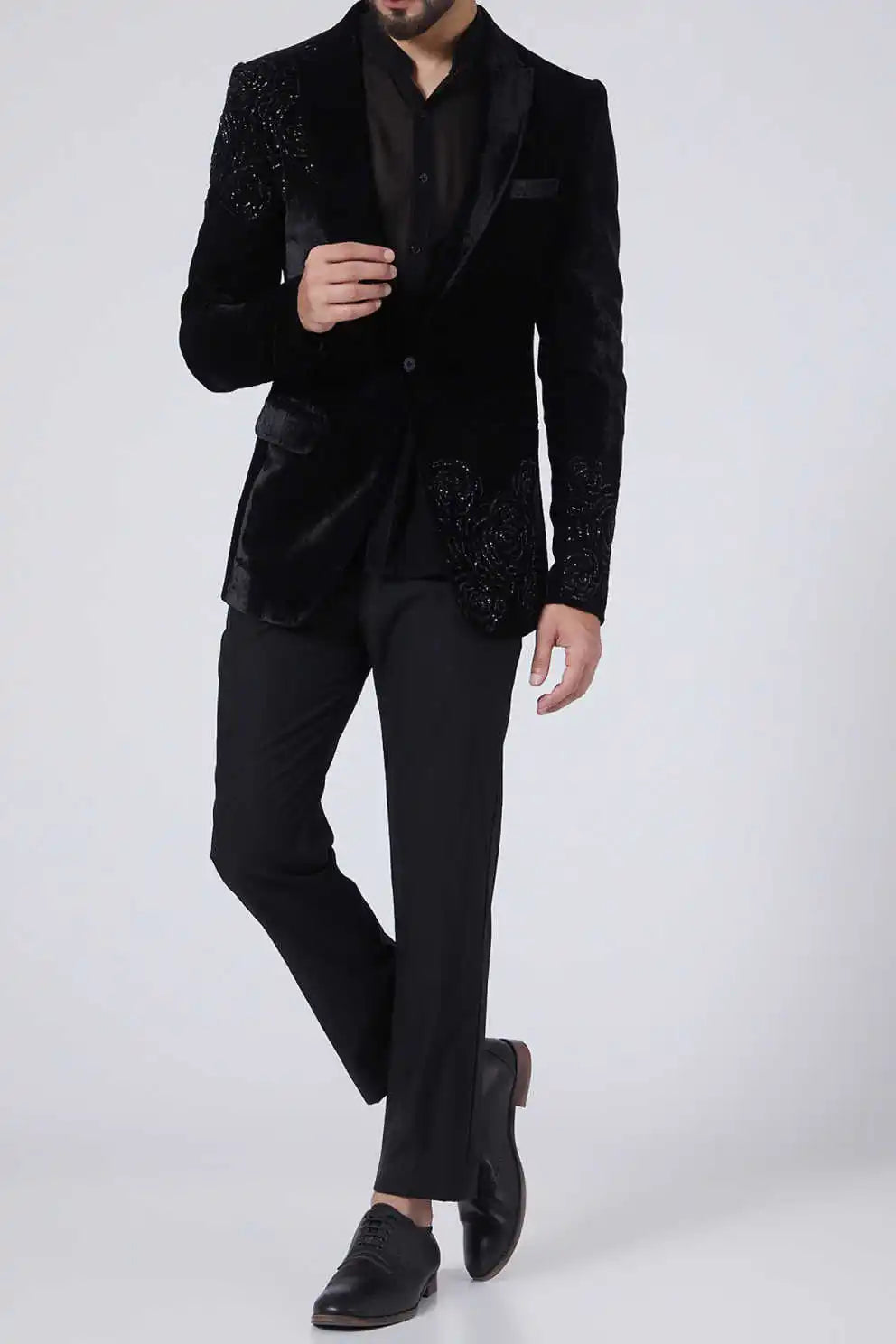 Luxury Men Suit 2-Piece Blazer Single Breasted Jacket Crystals Beaded Slim Fit Wedding Tuxedo Groom Prom Customized