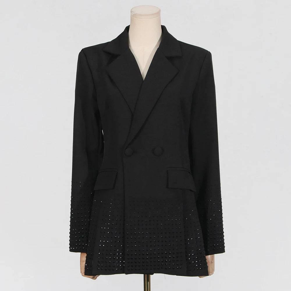Office Patchwork Sequins Blazer for Women Notched Collar Long Sleeve Spliced Split Hem Temperament Coats Female Fashion New