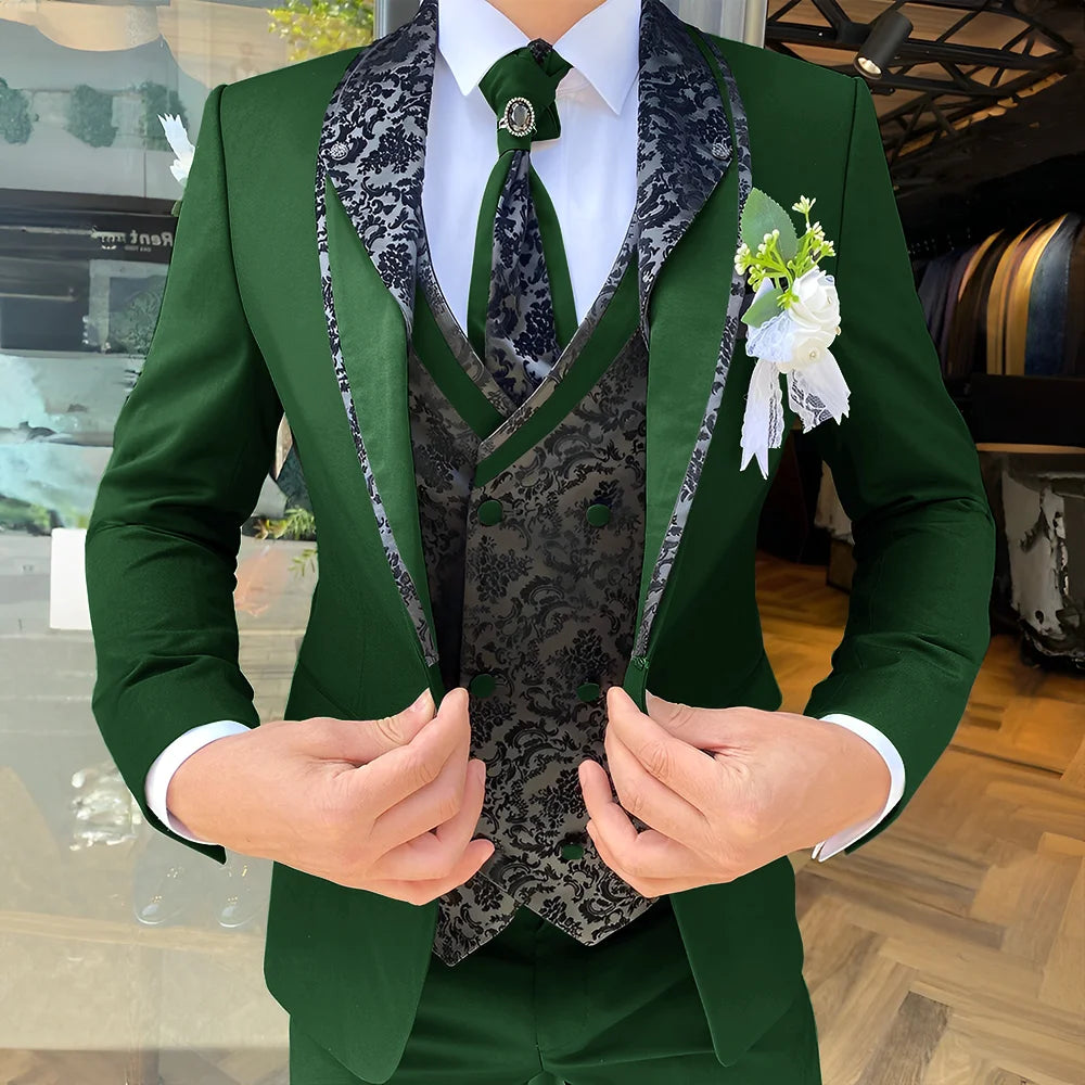 Traje de 3 piezas para hombre, elegante esmoquin para boda, chaqueta, pantalón y chaleco, blazer formal personalizado.