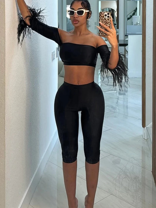 New Women's Sexy Off-the-shoulder Wrap Top, Slim-fit Hip-hugging Shorts Suit