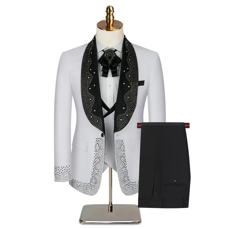 High-grade Light Luxury Mens Suits Set 3 Pieces, Wedding Host Banquet Performance Party Blazer Dress with Pants Vest