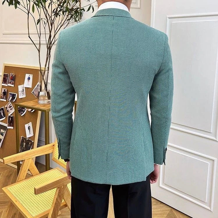 Unique Men Suits Peaked Lapel Houndstooth Tailor-Made 2 Pieces Set Jacket Blazer Groom Customized Coat Vest Black Pants