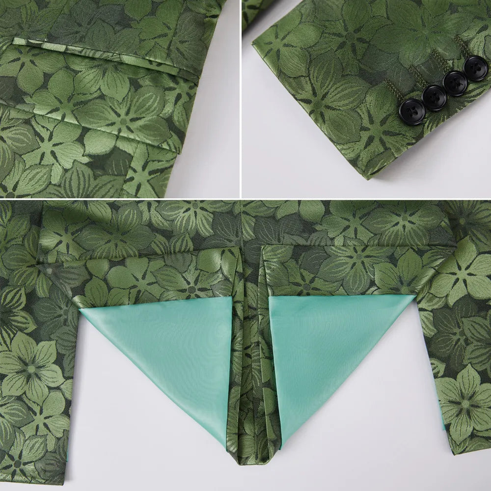 Traje de hombre cruzado con cuello de solapa de pico y jacquard verde, conjunto de dos piezas para banquete de boda 