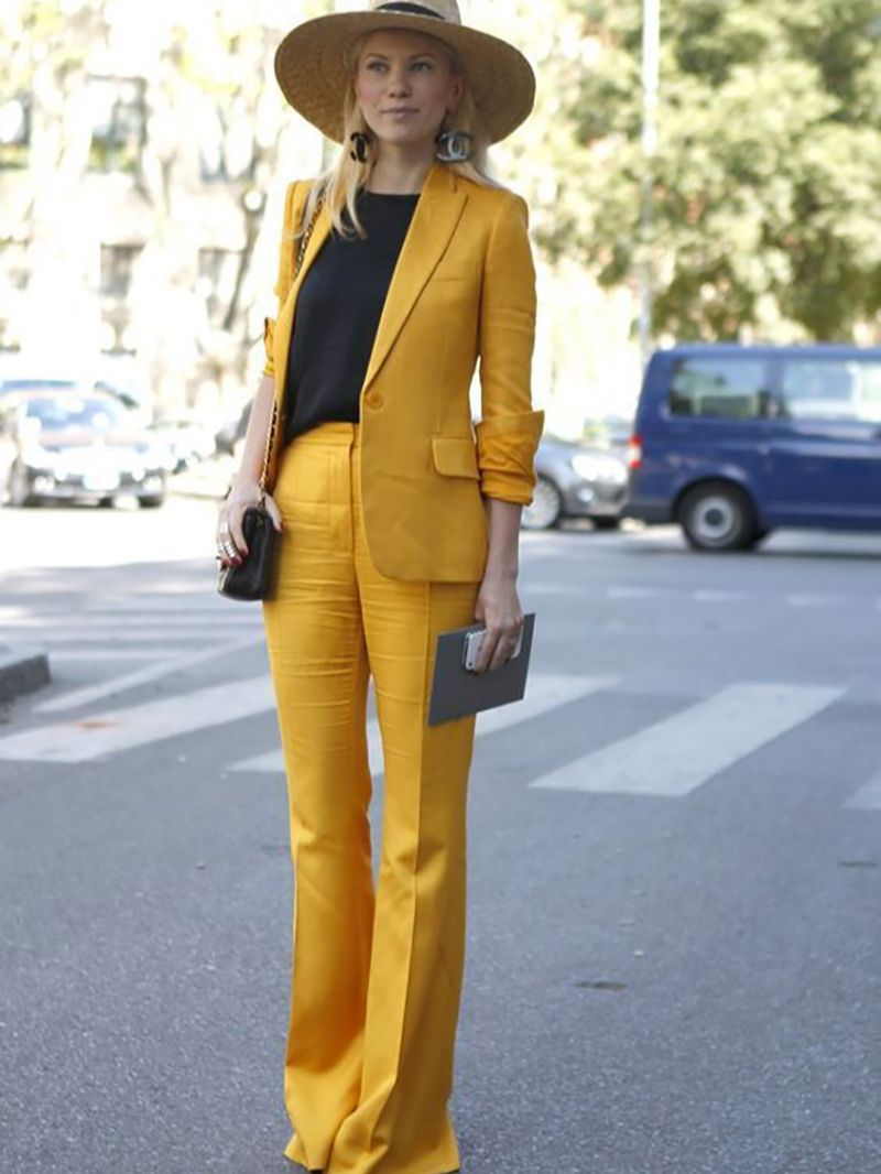Yellow Linen Leisure Women Pants Suits Street Style Outfits Evening Party Mother of the Bride Wedding Formal Wear 2 pcs