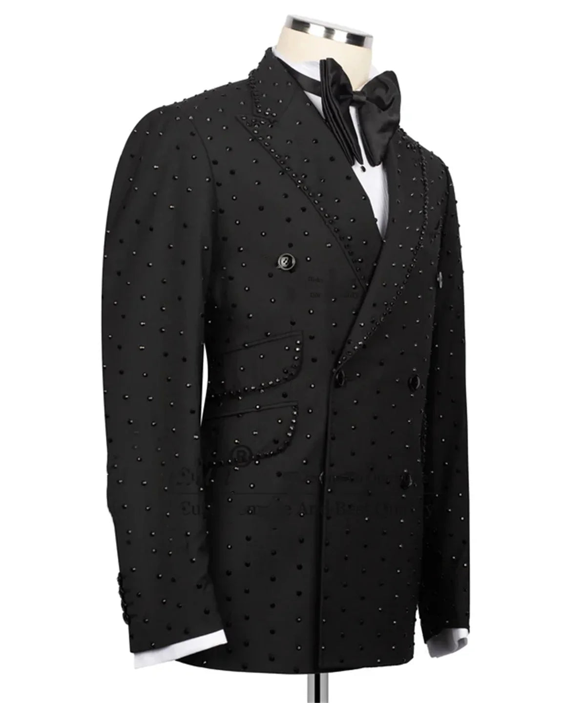 Rhinestone Men Wedding Suits Peak Lapel Tuxedo Groom Wear 2 Pcs Jacket Pants Business Evening Party Customized