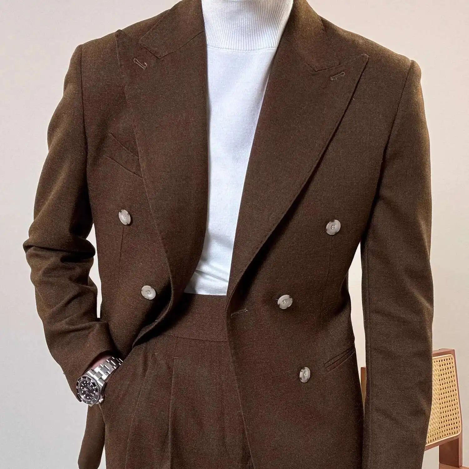 Italian Style Double Breasted Blazer Men Lapel Collar Casual Business Autumn Jacket Men Blazer Masculino Slim Fit Blazer Hombre