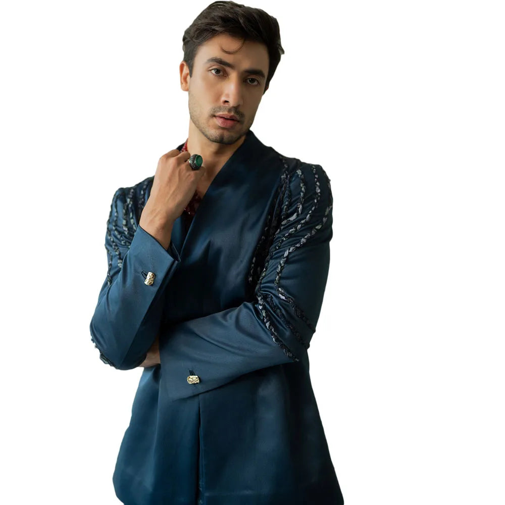 Unique Men Suits Shawl Lapel Tailor-Made One Piece Jacket Beads Rhinestone Groom Blazer Evening Party Customized Coat