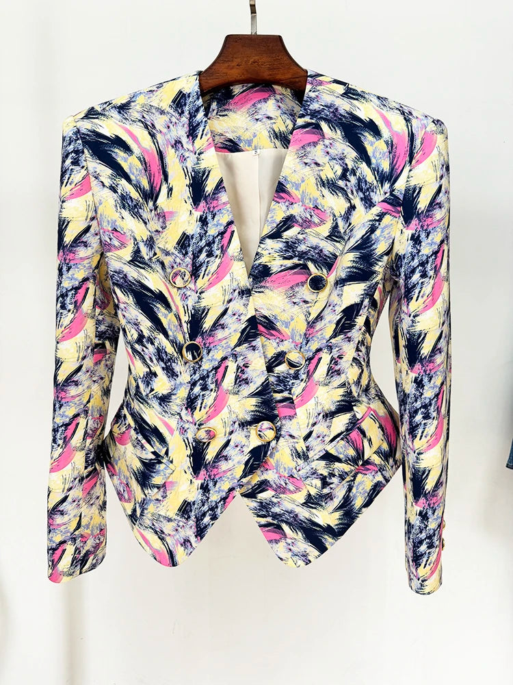 Designer Jacket Women's Gorgeous Feather Printed Collarless Blazer