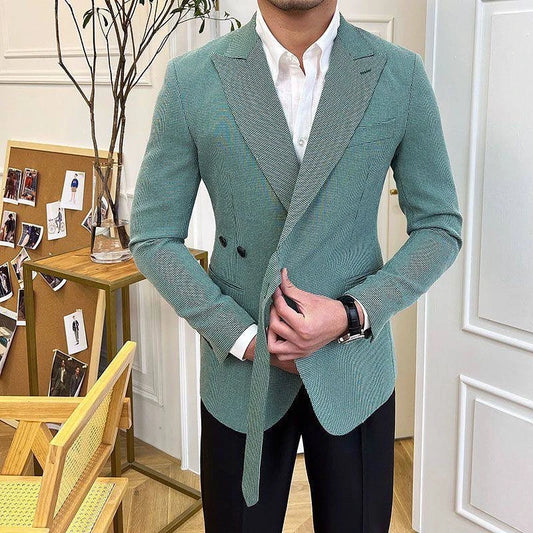 Unique Men Suits Peaked Lapel Houndstooth Tailor-Made 2 Pieces Set Jacket Blazer Groom Customized Coat Vest Black Pants