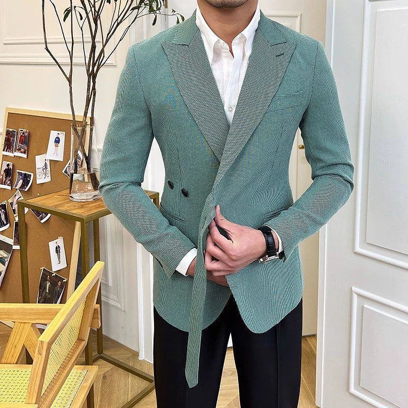 Unique Men Suits Peaked Lapel Houndstooth Tailor-Made 2 Pieces Set Jacket Blazer Groom Customized Coat Vest Black Pants