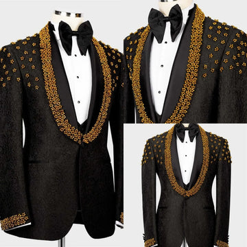 Luxurious Wedding Tuxedos 1 Piece Set Jacke Beaded Shawl Lapel  Men Suit Fashion One Button Evening Business  Blazers Customized