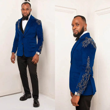 Vintage Men Suits for Wedding Peaked Lapel Blazer Appliques Two Button Celebrity Tuxedo Groom Coat Customized One Jacket