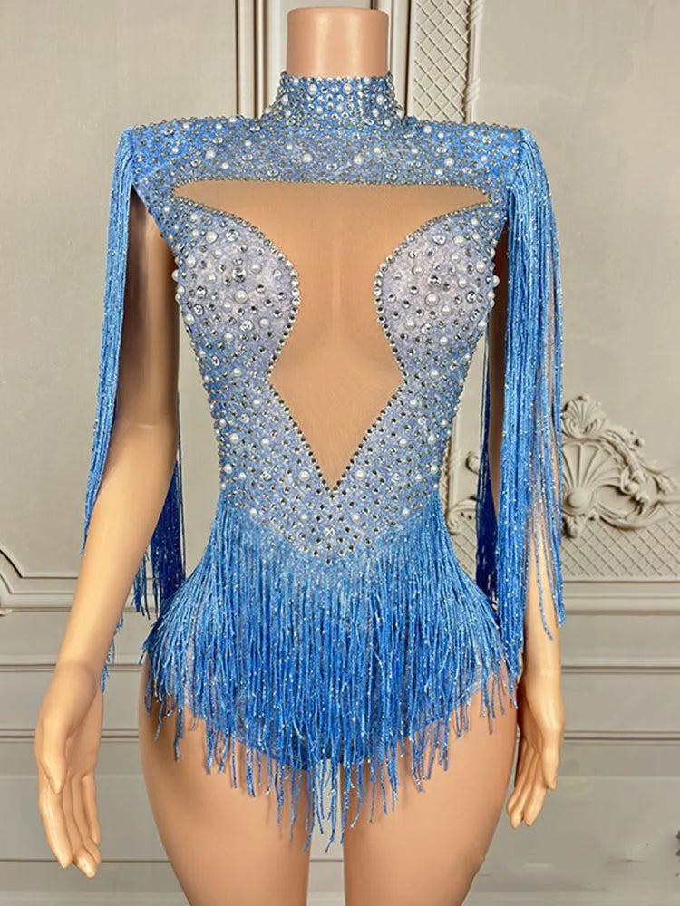 High Quality Hot Stamping Tassel Sexy Elastic Jumpsuit  New Fashion Custom Women'S Clothing
