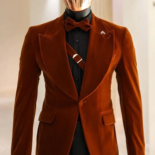 Smoking Velvet Jacket for Men 1 Pc Peaked Lapel Mal Suit Blazer Prom Party Slim Fit Wedding Groom Coat