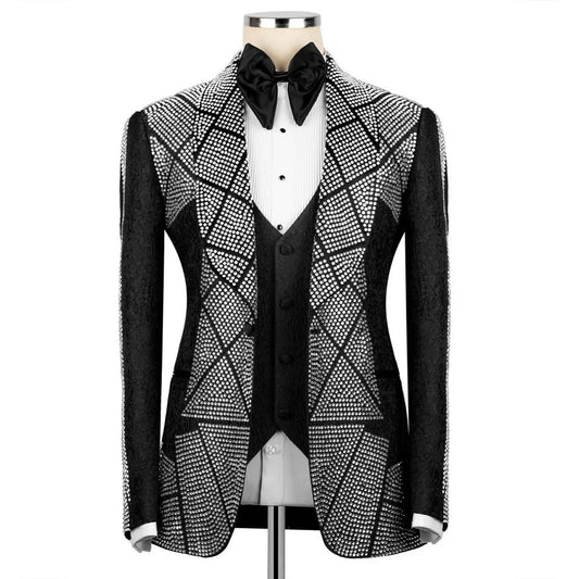 Customized Men Suits Double-breasted Wedding Groom Tuxedo Male Prom Blazer Diamond 3 Pieces Sets Slim Fit Trajes Para Hombre