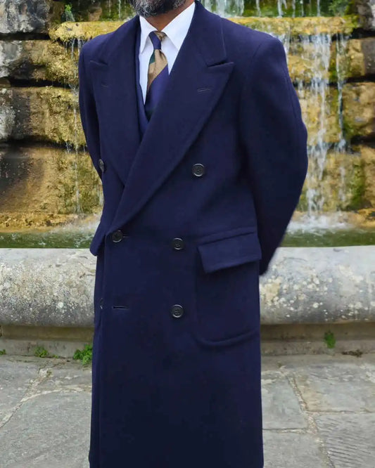 Classic Men Long Coat Wool Blends Peaked Lapel Warm Overcoat Fashionable Double Breasted Plus Size Business Blazers Customized